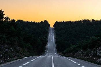 Road, journey, sunset, France HD wallpaper