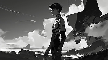 Shinji Ikari from Neon Genesis Evangelion Anime - Monochrome Manga Art, Anime, Neon Genesis Evangelion, Shinji Ikari, manga HD wallpaper