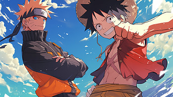 Epic Anime Crossover: One Piece & Naruto, Anime, crossover, One Piece, Naruto, Monkey D. Luffy HD wallpaper