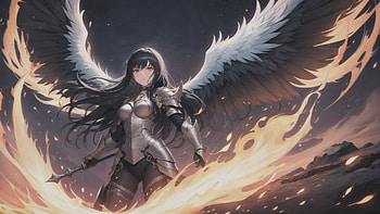 Derangel, fire, wings, fantasy, angel HD wallpaper