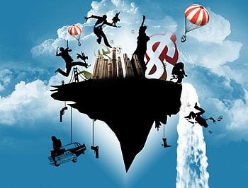 Sky Island, island, sky, people, imagination HD wallpaper