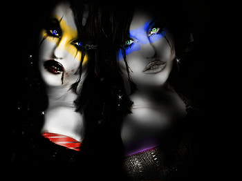 twins of colour, gothic, superhero, black, strange, weird, twins, girl, alternative, woman, twin, cg, cyber gothic, new, coloufull HD wallpaper