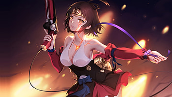 Mumei with gun, warrior, anime girl, art HD wallpaper