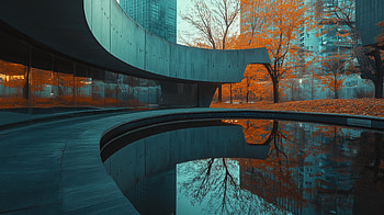 Urban Autumn Serenity: Architectural Harmony in the City Park, city, park, Autumn, architecture HD wallpaper