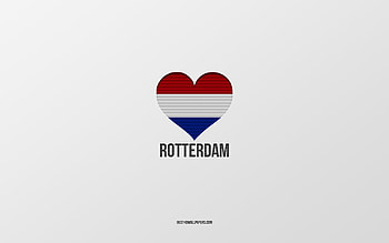I Love Rotterdam, Dutch cities, Day of Rotterdam, gray background, Rotterdam, Netherlands, Dutch flag heart, favorite cities, Love Rotterdam HD wallpaper