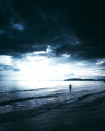 Nature, Sea, Clouds, Human, Person, Mainly Cloudy, Overcast, Alone, Lonely HD phone wallpaper