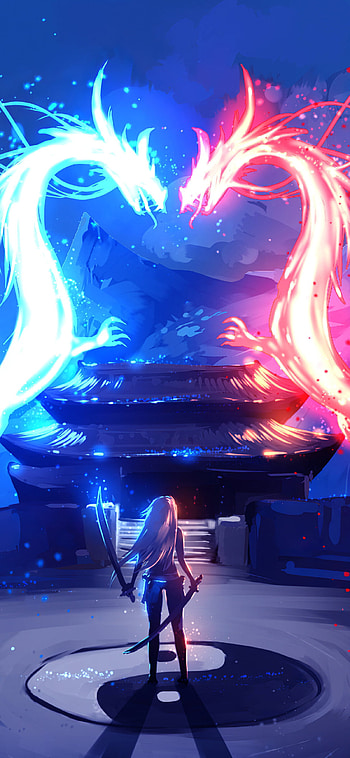 Red blue colorful dragon HD phone wallpaper
