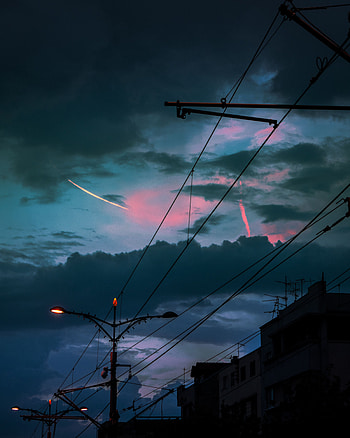 Twilight, City, Lights, Dark, Lanterns, Dusk, Wires, Pillars, Posts, Wire HD phone wallpaper