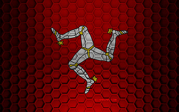 Isle of Man flag, 3d hexagons texture, Isle of Man, 3d texture, Isle of Man 3d flag, metal texture, flag of Isle of Man HD wallpaper