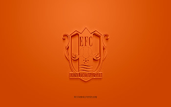 Ehime FC, creative 3D logo, orange background, J2 League, 3d emblem, Japan Football Club, Matsuyama, Japan, 3d art, football, Ehime FC 3d logo HD wallpaper