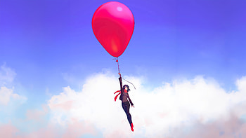 Floating To The Clouds, balloon, artist, artwork, digital-art HD wallpaper