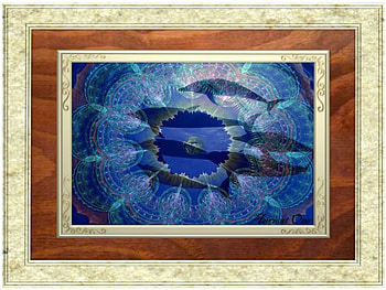 Framed Blue Dream Catcher Dolphins, blue, swimming, multi media, framed, fractals, catcher, digital art, dolphins, water, dream HD wallpaper