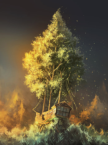 Fantasy, Art, Wood, Tree, Ship HD phone wallpaper