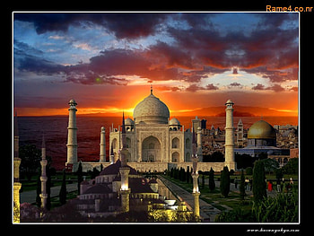 Grand Palace, islam, pillars, beautiful, orange, lights, clouds, trees, sunset, taj mahal HD wallpaper