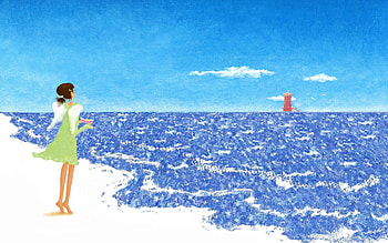 Background, Sea, Miscellanea, Miscellaneous, Girl, Stroll HD wallpaper