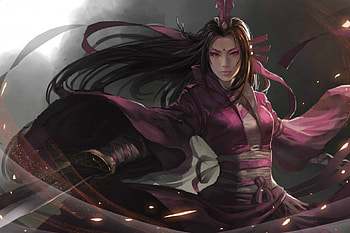 Fantasy Warrior, japanese, sword, asian, japan, fight, long hair, orginal, fantasy, warrior HD wallpaper