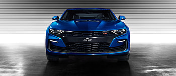 Blue Chevrolet camaro ss, front, 2019 HD wallpaper