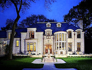 Country luxury estate, luxury, windows, three story, pillars, country, walkway, expensive, trees, white and blue, home HD wallpaper