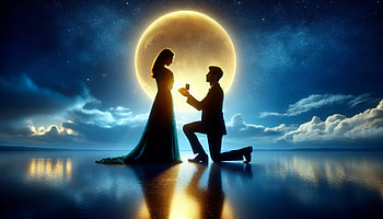 Moonlit Proposal - Romantic, proposal, couple, moonlight, silhouette HD wallpaper