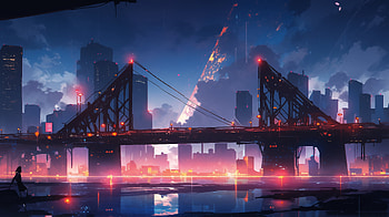 Anime Cityscape Bridge, bridge, Anime, city, anime city HD wallpaper