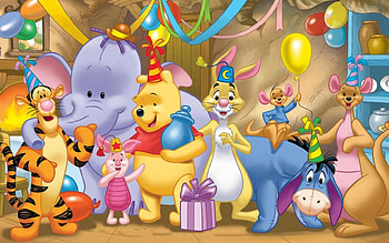 Winnie the Pooh and Friends, birtay, cartoon, friends, Winie the Pooh HD wallpaper