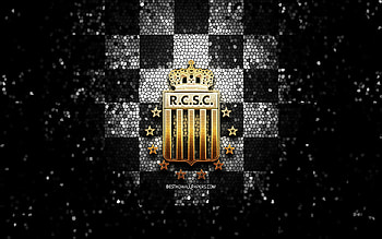 Royal Charleroi SC, glitter logo, Jupiler Pro League, black white checkered background, soccer, belgian football club, Royal Charleroi logo, mosaic art, football, Royal Charleroi FC HD wallpaper