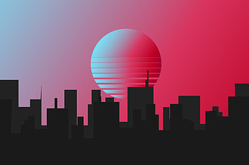 City, silhouette, retrowave art, minimal HD wallpaper