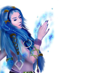 Shiva, games, final fantasy series, white background, blue hair, long hair, pink skin, anime, video games, aeon, female HD wallpaper