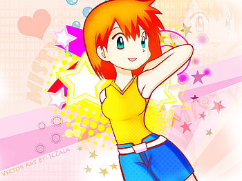 pokemon- misty, anime style, hearts, cute, girls, stars, misty, pokemon HD wallpaper