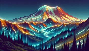 Mount Rainier Mystical Lights, Mount Rainier, mountain, landscape, nature, Digital Art HD wallpaper