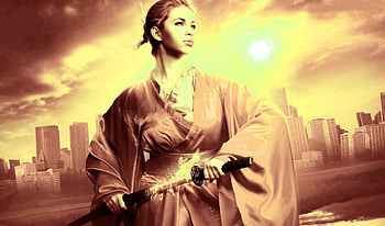 Samurai Woman, pastel, jessica truscott, kimono, model, sword, art, soft, girl, beautiful, woman, pink, digital, fantasy, pretty, samurai, warrior HD wallpaper