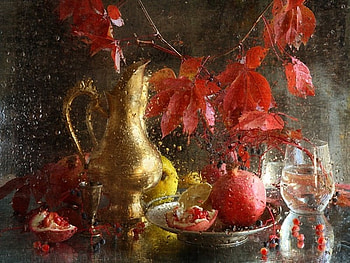 still life, rain, flower, red, autumn, fruit HD wallpaper
