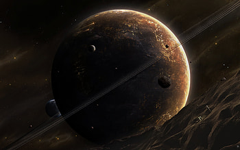 Little_Outpost, rings, brown, planets, asteroids, space, meteoroids, outpost, little HD wallpaper