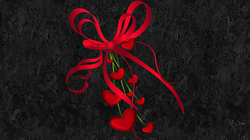 Ribbons & Hearts, black pattern, Valentines Day, hearts, romance, red ribbons, Love HD wallpaper