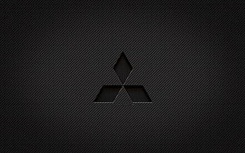 Mitsubishi carbon logo, , grunge art, carbon background, creative, Mitsubishi black logo, cars brands, Mitsubishi logo, Mitsubishi HD wallpaper