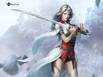 Fantasy girl, frumusete, fantasy, sword, dqhunter, girl, dq hunter HD wallpaper