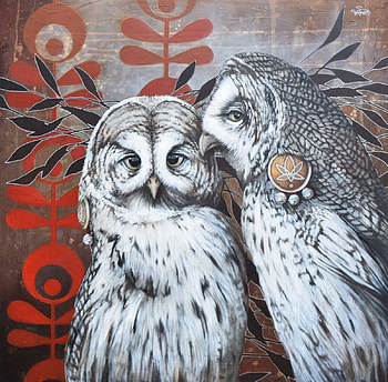 Owls, bird, fantasy, art, pictura, sophie wilkins, bufnita, owl, pasari, painting HD wallpaper