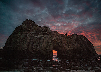 Keyhole arch, sunset, cliff, coast, nature HD wallpaper