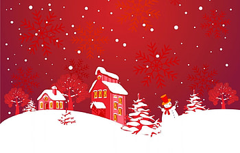 A Christmas Scene, snowman, white, snow, red, trees, houses HD wallpaper