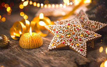 Merry Christmas!, star, craciun, candle, yellow, christmas, dessert, gingerbread, food HD wallpaper