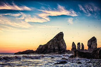 Evening, cliffs, rock, waves HD wallpaper