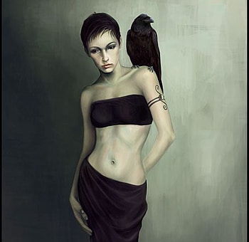 Sylphide, crow, cg, fantasy, digital art, girl, sensual, female HD wallpaper