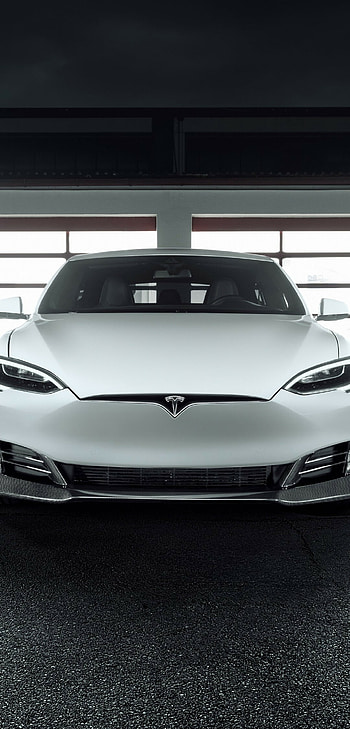 Tesla Model S, Electric car , Front view perspective, Elegant white design HD phone wallpaper
