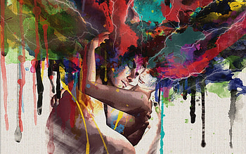 Abstract, Multicolored, Motley, Couple, Pair, Paint, Blurred, Embrace, Greased HD wallpaper