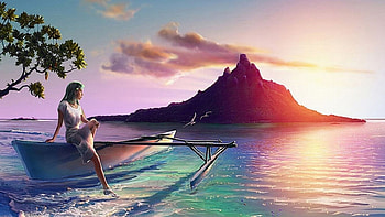 anime wonderland, wonderland, girls, anime, lake HD wallpaper
