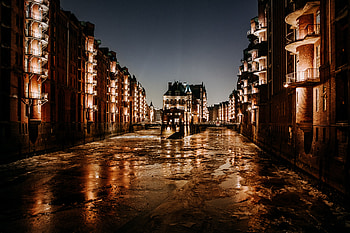 Cities, Building, Road, Night City, Street, Hamburg HD wallpaper