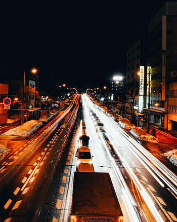 Night, Cars, Dark, Shine, Light, Road, Long Exposure HD phone wallpaper