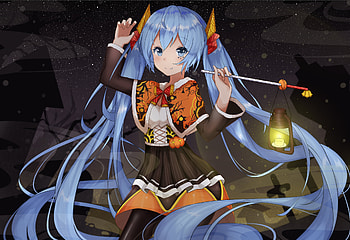 Hatsune miku, long hair, lantern, anime girl HD wallpaper