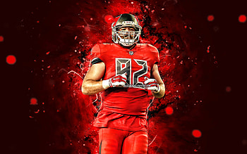 William Gholston, , defensive end, Tampa Bay Buccaneers, american football, NFL, red neon lights, William Gholston Tampa Bay Buccaneers, William Gholston HD wallpaper