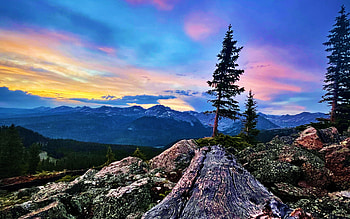 Sunset on the Continental Divide, Colorado Rockies, clouds, trees, colors, landscape, sky, rocks, usa HD wallpaper